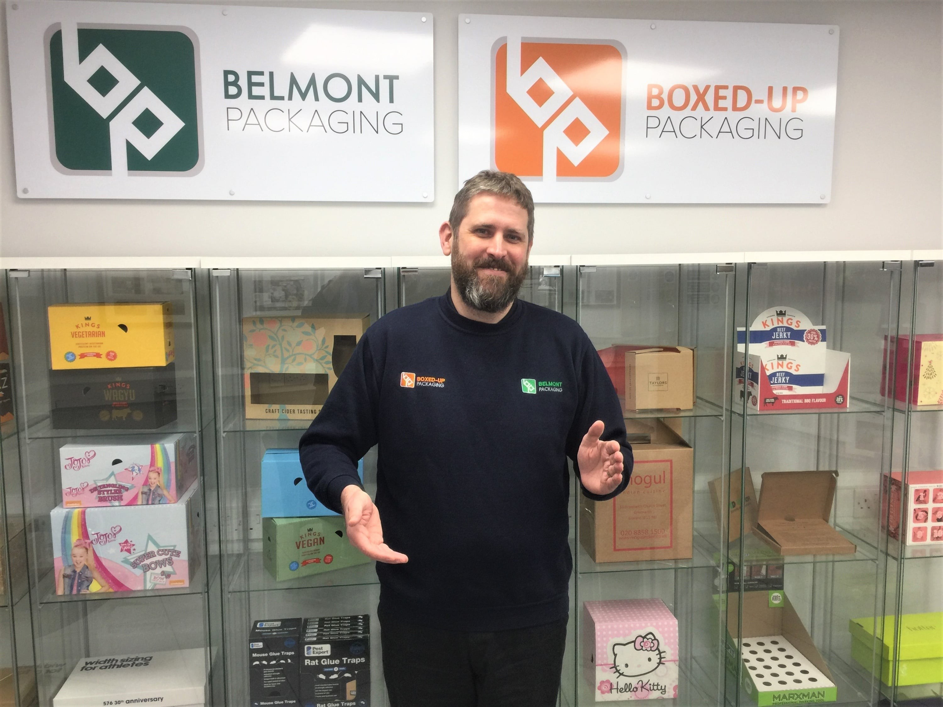Gareth Rollo, Commercial Services Manager, holding Belmont Packaging's new Invisible Box